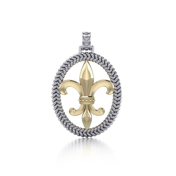 Crowned with Nobility and Spirituality ~ Fleur-de-Lis Braided Silver with 14K Gold Accent Pendant MPD323 - Jewelry